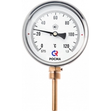 Термометр биметаллический  РОСМА БТ-52.211 (0-120С) G1/2. 1,5 Ду корп.100 мм, L гильзы-64мм, радиал.